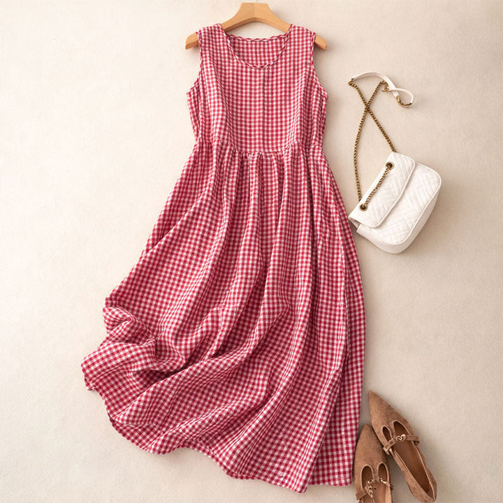 Molly - Women's Sleeveless Check Midi Dress