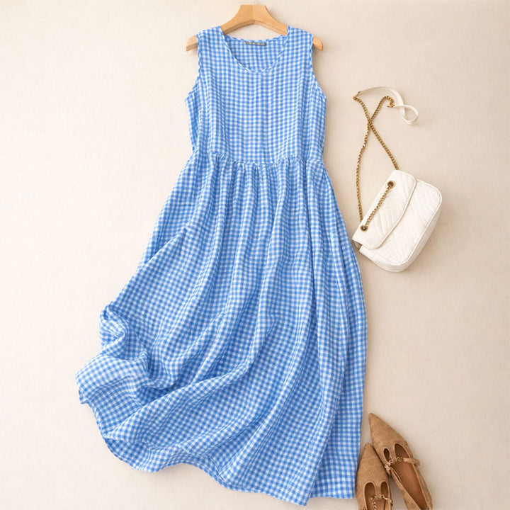 Molly - Women's Sleeveless Check Midi Dress