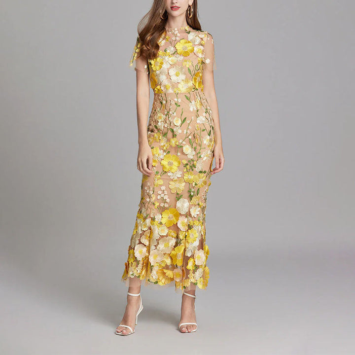 Natalie - Women's Floral Lace Overlay Fitted Dress