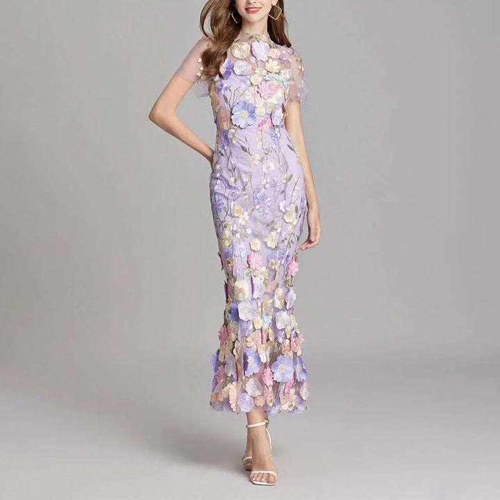 Natalie - Women's Floral Lace Overlay Fitted Dress