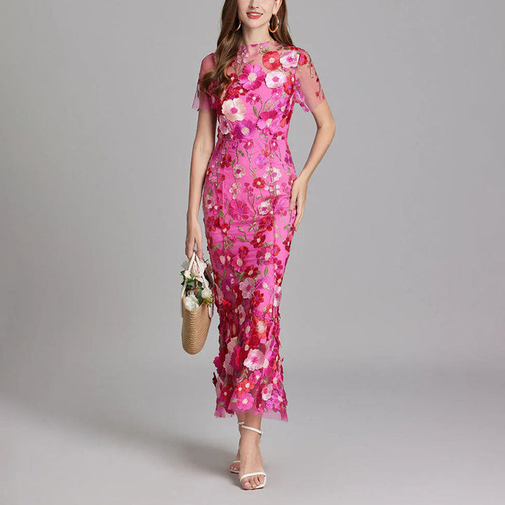Natalie - Women's Floral Lace Overlay Fitted Dress
