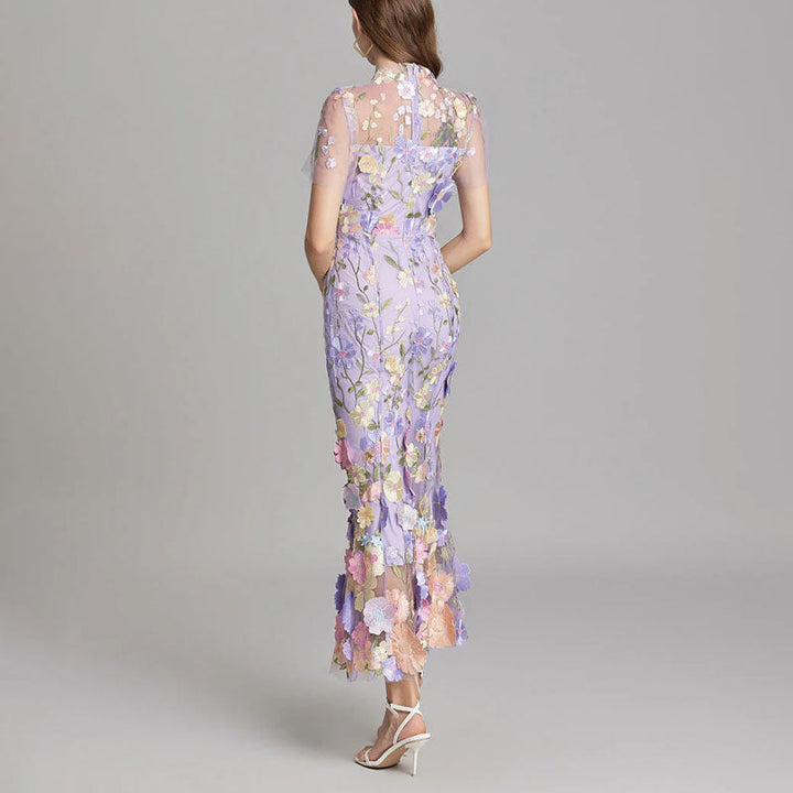 Natalie - Women's Floral Lace Overlay Fitted Dress