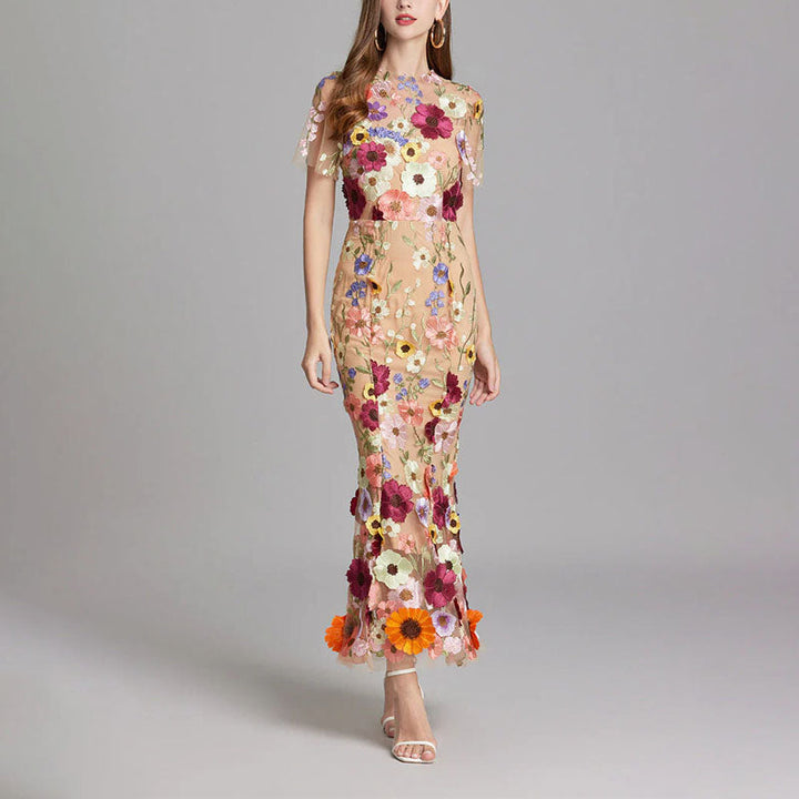Natalie - Women's Floral Lace Overlay Fitted Dress
