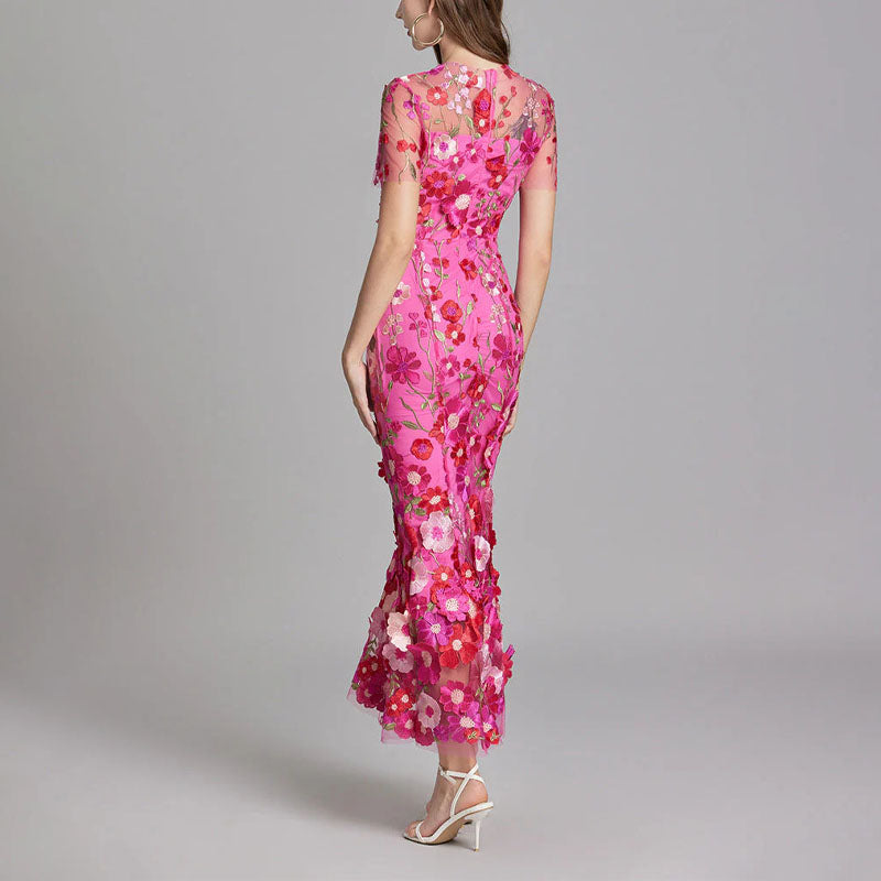 Natalie - Women's Floral Lace Overlay Fitted Dress