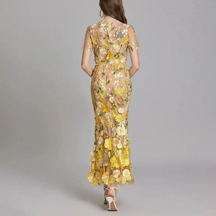 Natalie - Women's Floral Lace Overlay Fitted Dress