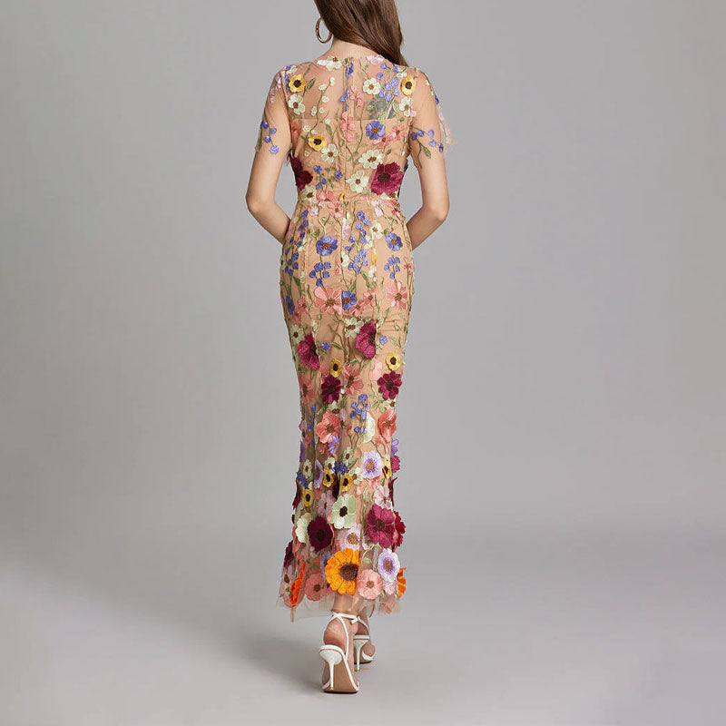 Natalie - Women's Floral Lace Overlay Fitted Dress