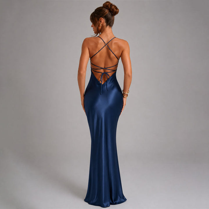 Natalie - Women's Satin-Effect Strappy Maxi Dress