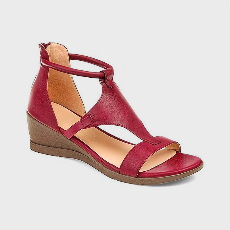 Natalie - Women's T-Strap Cutout Wedge Sandals