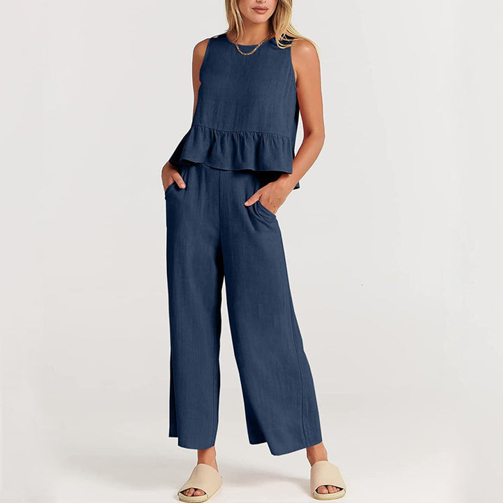 Natalie - Women's Sleeveless Ruffle Top Set