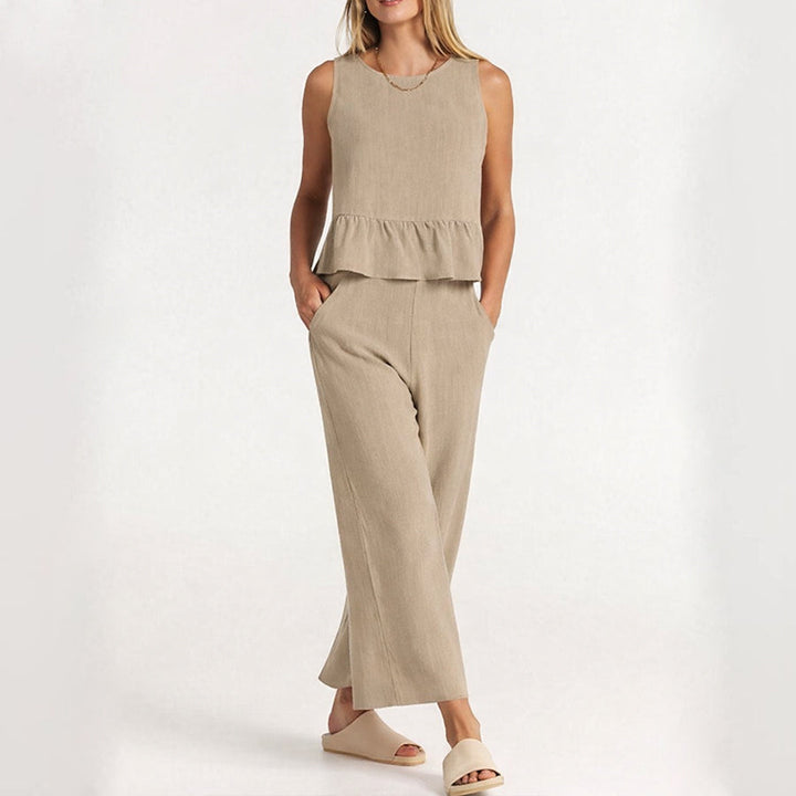 Natalie - Women's Sleeveless Ruffle Top Set