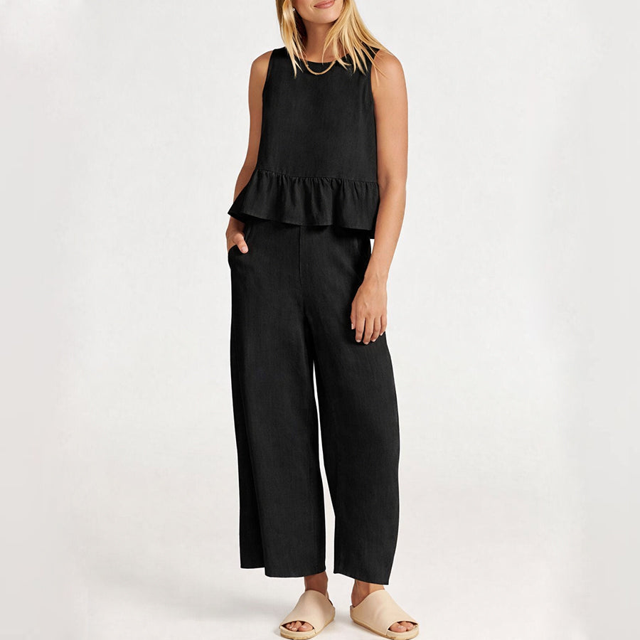 Natalie - Women's Sleeveless Ruffle Top Set