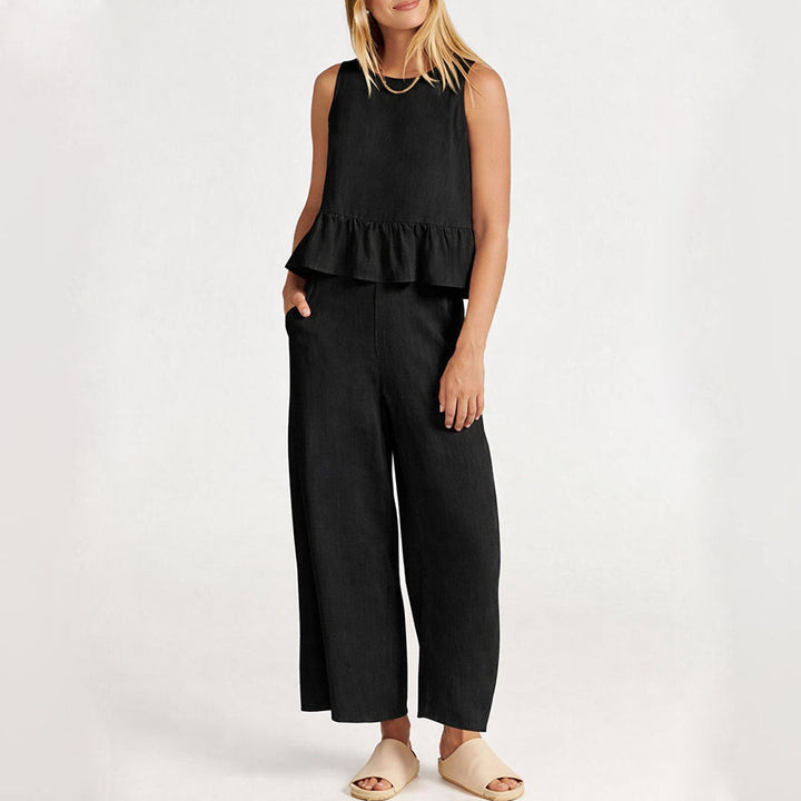 Natalie - Women's Sleeveless Ruffle Top Set