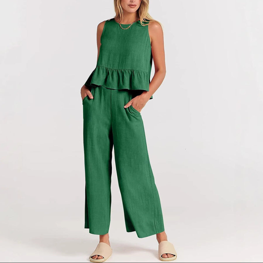 Natalie - Women's Sleeveless Ruffle Top Set