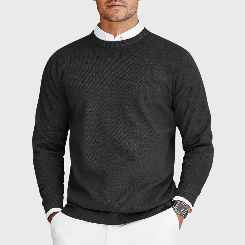 Nate - Men's Ribbed-Trim Crew Neck Knit Sweater