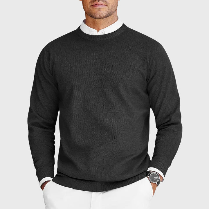 Nate - Men's Ribbed-Trim Crew Neck Knit Sweater