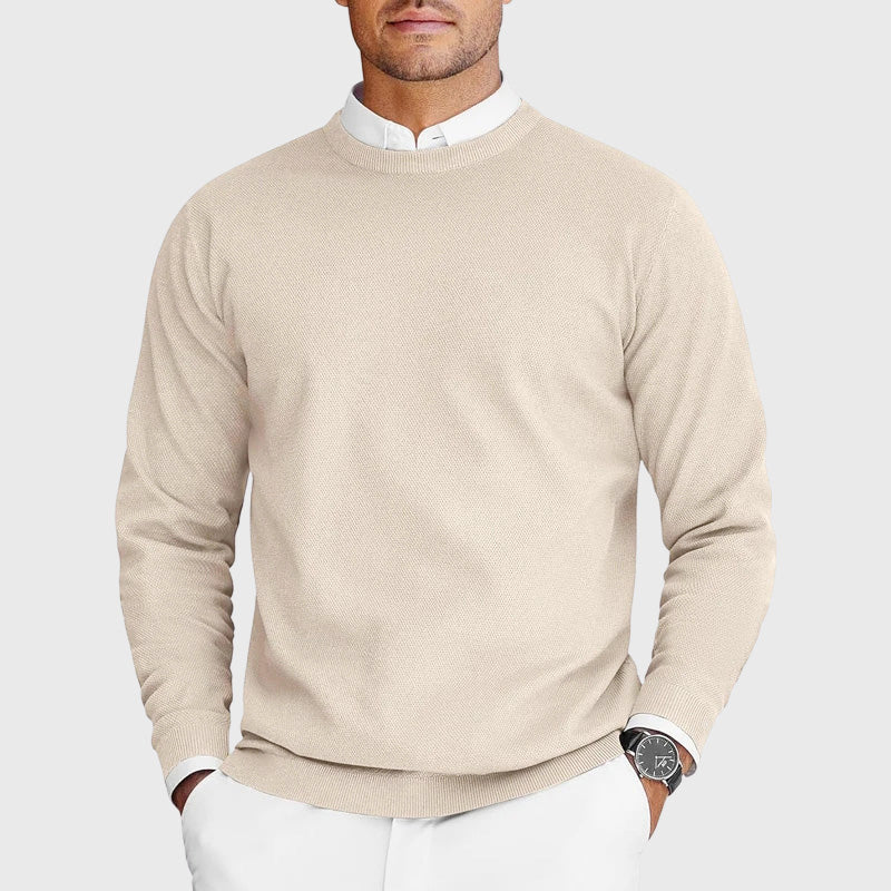 Nate - Men's Ribbed-Trim Crew Neck Knit Sweater