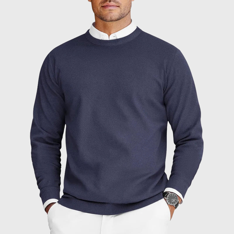 Nate - Men's Ribbed-Trim Crew Neck Knit Sweater