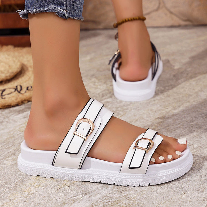 Nellie - Women’s Casual Double Buckle Slide Sandals
