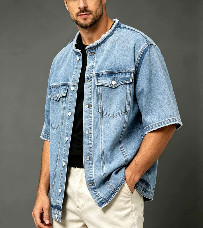 Nelson - Men's Oversized Short Sleeve Denim Button-Up Jacket