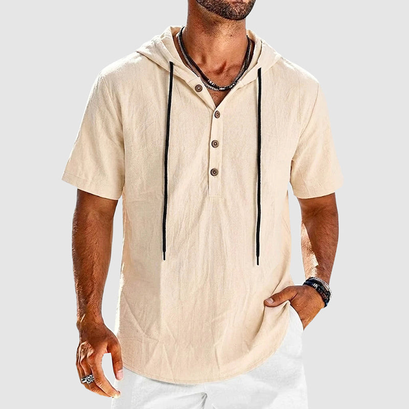 Nolan - Men's Cotton Buttoned Henley Hoodie Shirt
