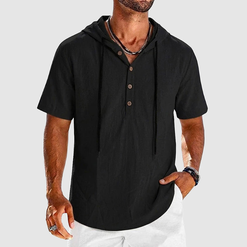 Nolan - Men's Cotton Buttoned Henley Hoodie Shirt