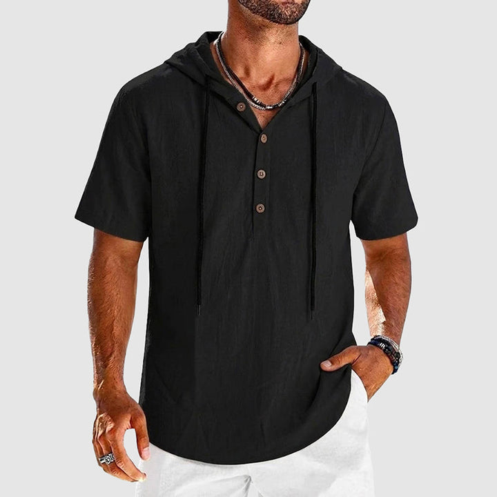 Nolan - Men's Cotton Buttoned Henley Hoodie Shirt