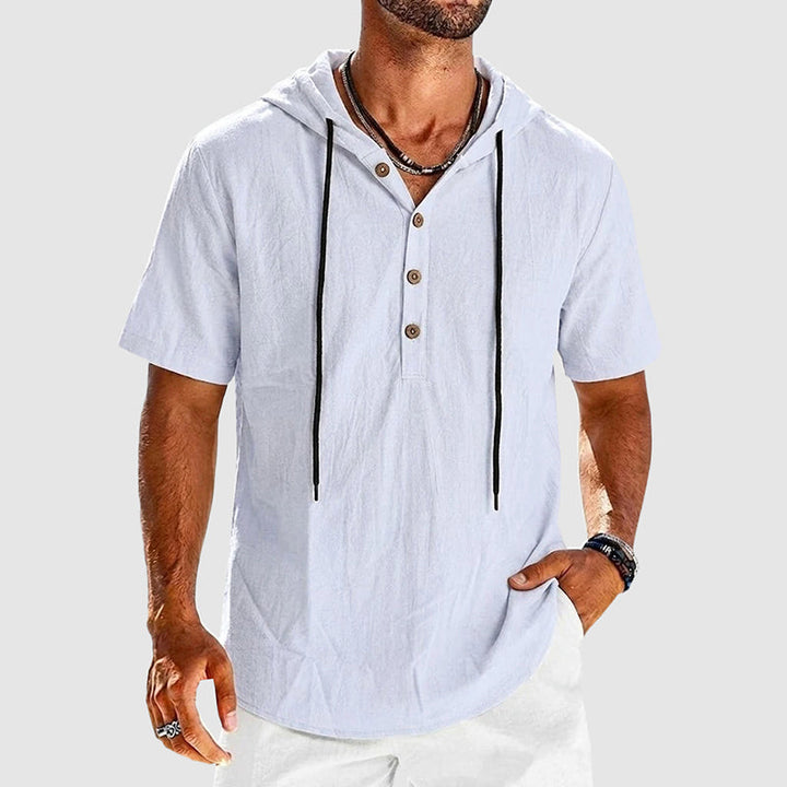 Nolan - Men's Cotton Buttoned Henley Hoodie Shirt