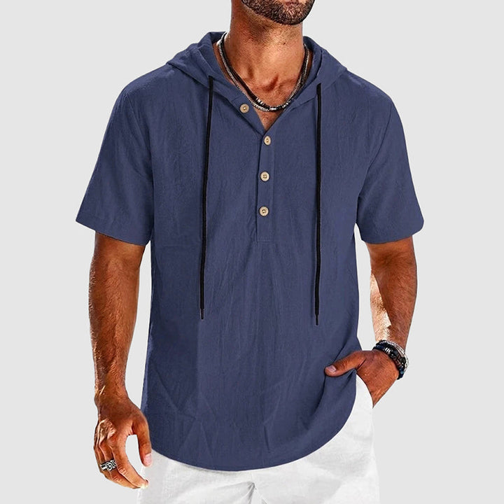 Nolan - Men's Cotton Buttoned Henley Hoodie Shirt