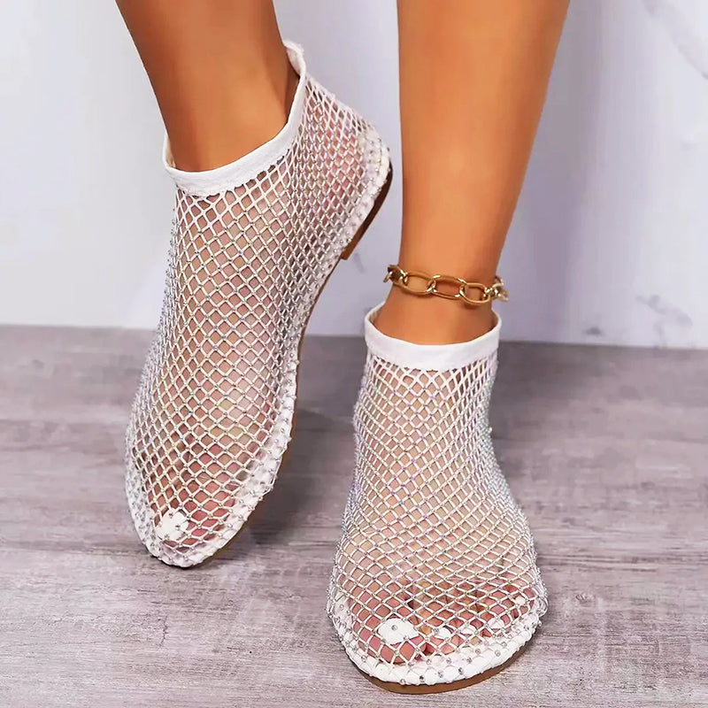 Norah - Women’s Rhinestone Mesh Slip-On Flats