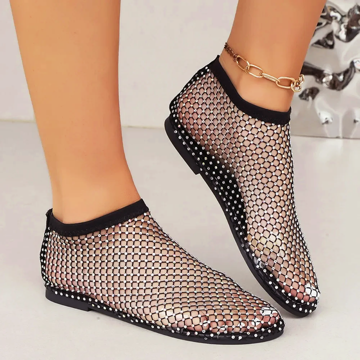 Norah - Women’s Rhinestone Mesh Slip-On Flats