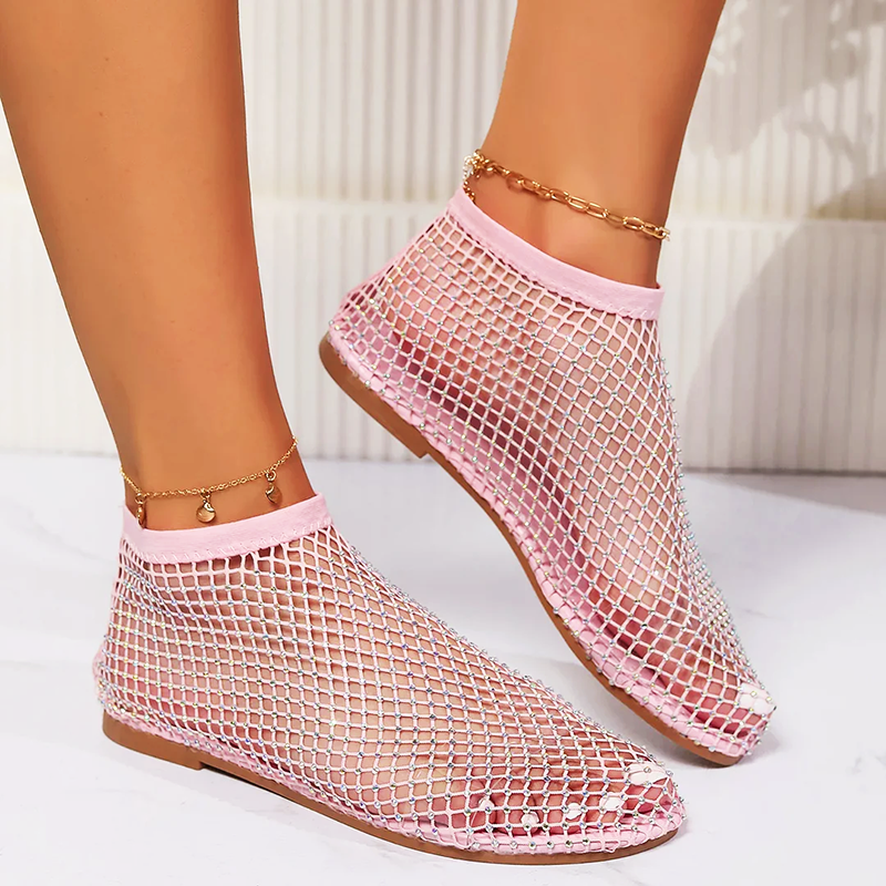 Norah - Women’s Rhinestone Mesh Slip-On Flats