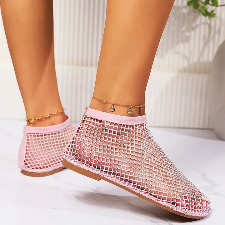 Norah - Women’s Rhinestone Mesh Slip-On Flats