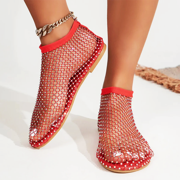 Norah - Women’s Rhinestone Mesh Slip-On Flats