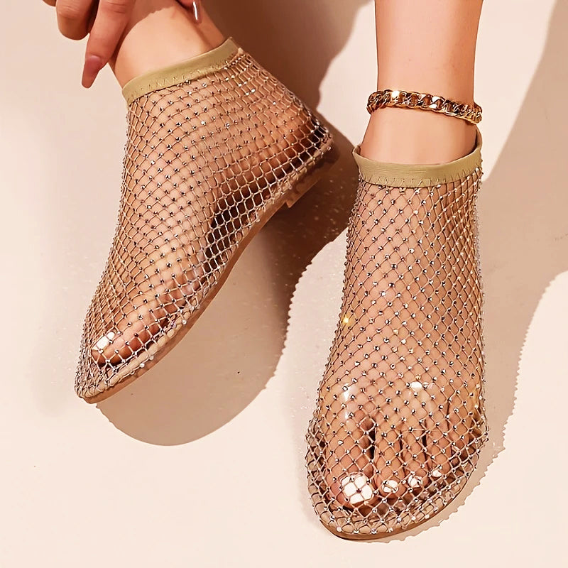 Norah - Women’s Rhinestone Mesh Slip-On Flats