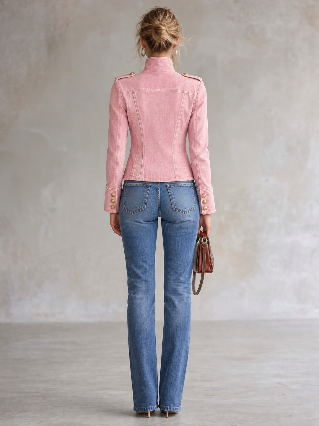Ophelia - Women's Military-Style Double-Breasted Denim Jacket with Gold Buttons