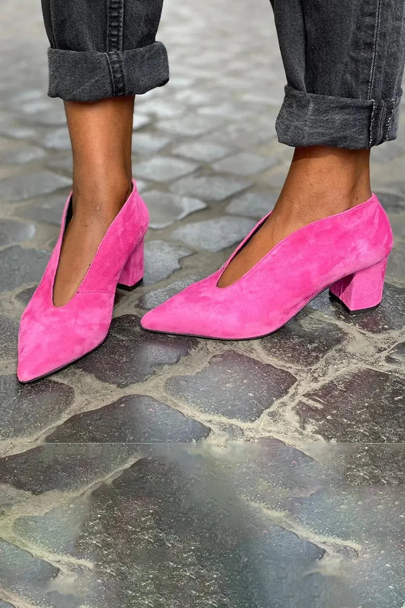 Paisley - Women's Suede Pointed-Toe Block Heel Pumps