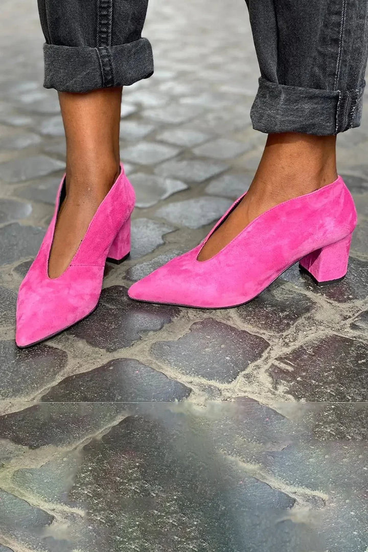 Paisley - Women's Suede Pointed-Toe Block Heel Pumps