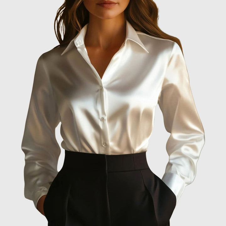 Rachel - Women's Long-Sleeve Satin Collared Blouse