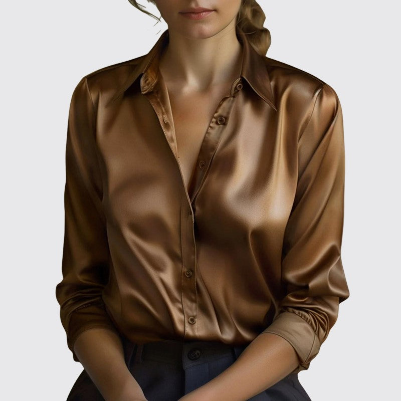 Rachel - Women's Long-Sleeve Satin Collared Blouse
