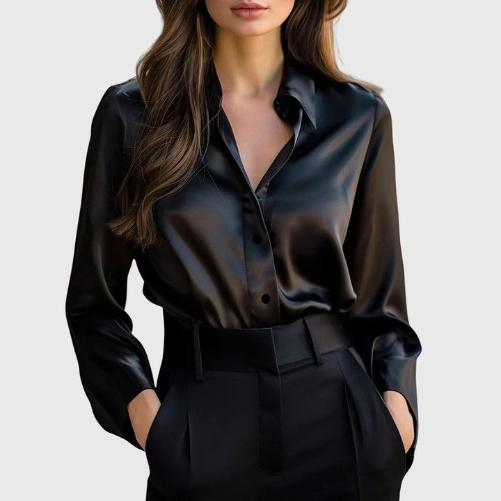 Rachel - Women's Long-Sleeve Satin Collared Blouse