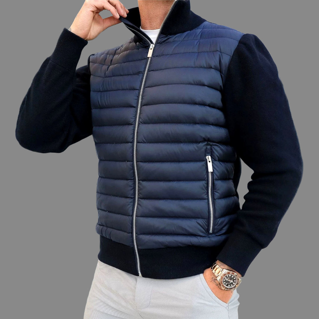 Raven - Men's Quilted Front Full-Zip Jacket with Knit Sleeves