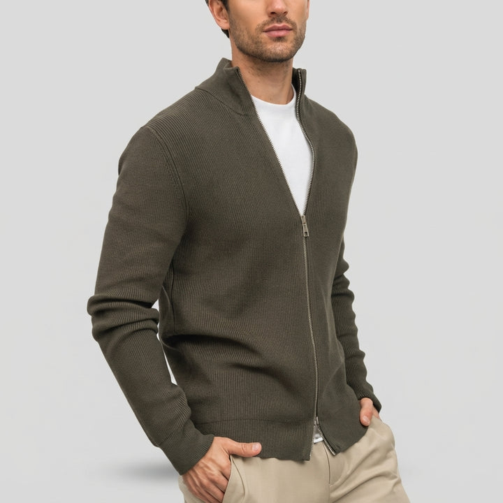 Renz - Men's Ribbed Full-Zip Knit Cardigan 1