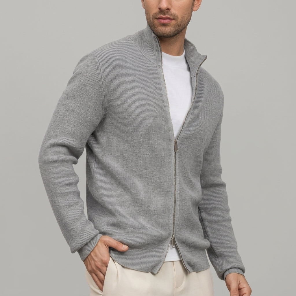 Renz - Men's Ribbed Full-Zip Knit Cardigan 2