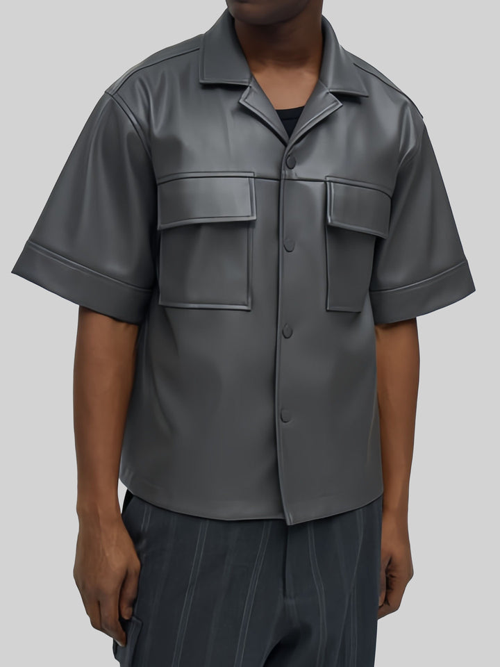 Rick - Men's Short Sleeve Faux Leather Jacket with Flap Pockets 2
