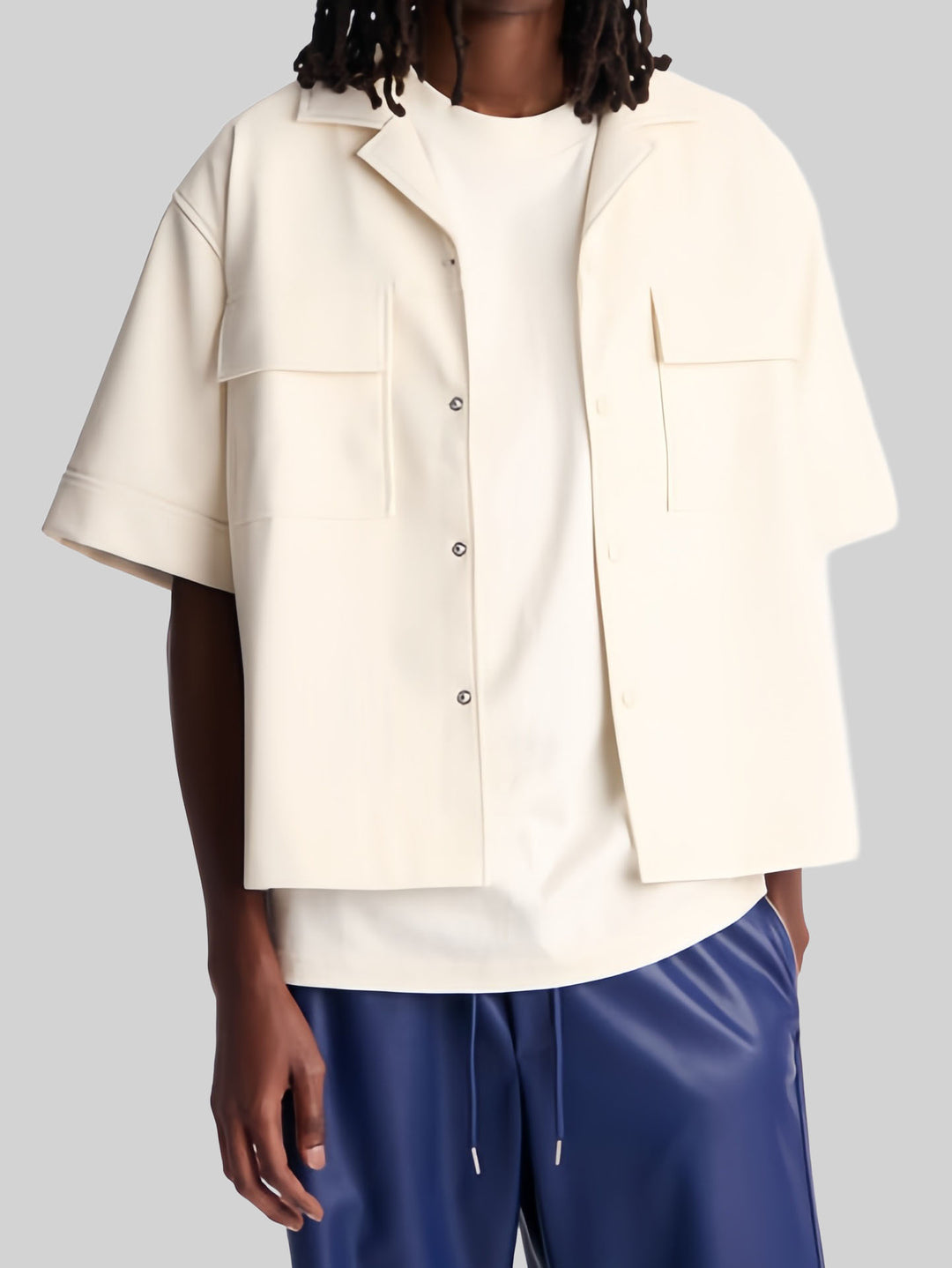 Rick - Men's Short Sleeve Faux Leather Jacket with Flap Pockets 4