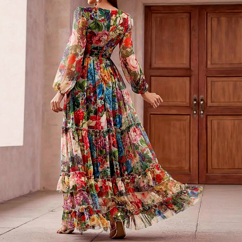 Rose - Women’s Sheer Floral Ruffle Maxi Dress