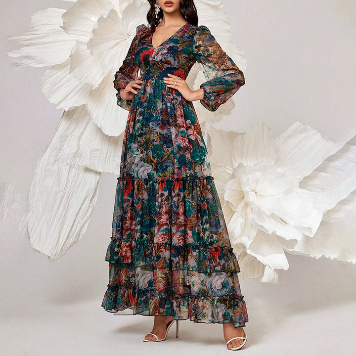Rose - Women’s Sheer Floral Ruffle Maxi Dress