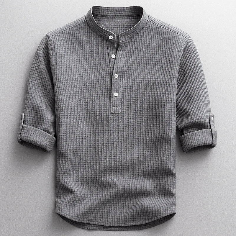 Ryan - Men's Textured Long Sleeve Henley Shirt