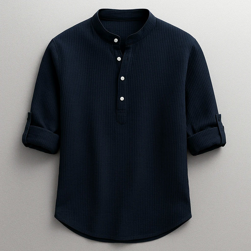 Ryan - Men's Textured Long Sleeve Henley Shirt