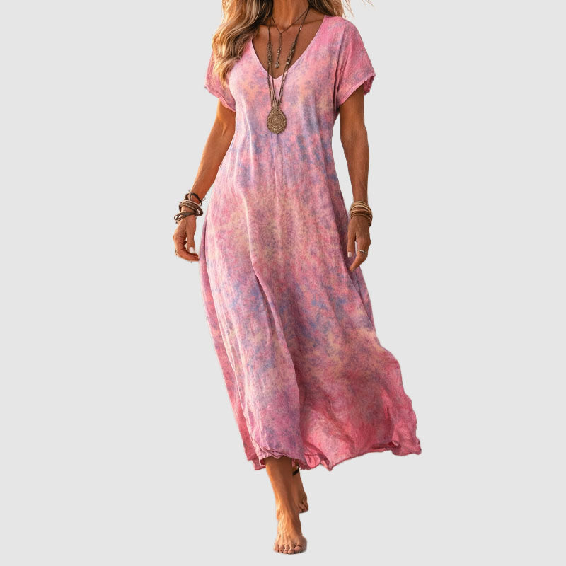 Sabrina - Women's Boho Print V-Neck Short Sleeve Dress